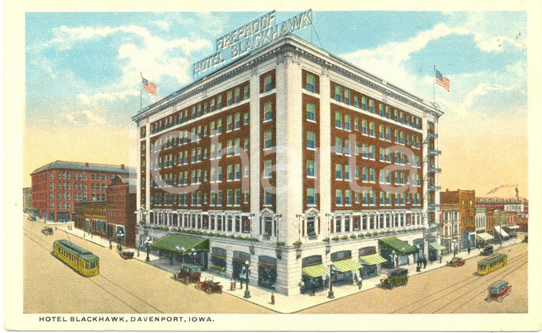 1930 ca DAVENPORT, IOWA (USA) Fireproof Hotel BLACKHAWK *Cartolina FP NV