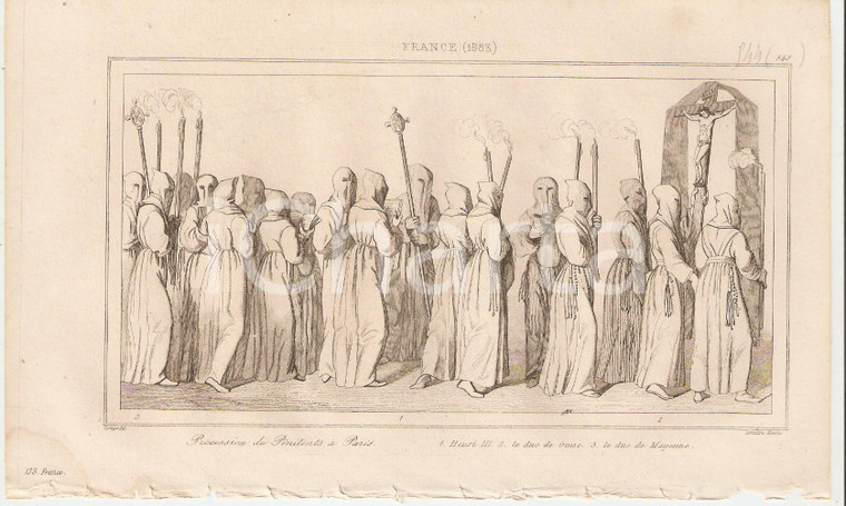 1840 PARIS Procession de Penitents - L'Univers *Stampa Inc. LEMAITRE