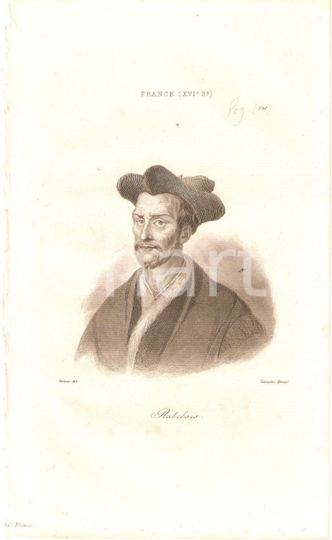 1840 FRANCE François RABELAIS Portrait - L'Univers *Stampa Inc. LEMAITRE