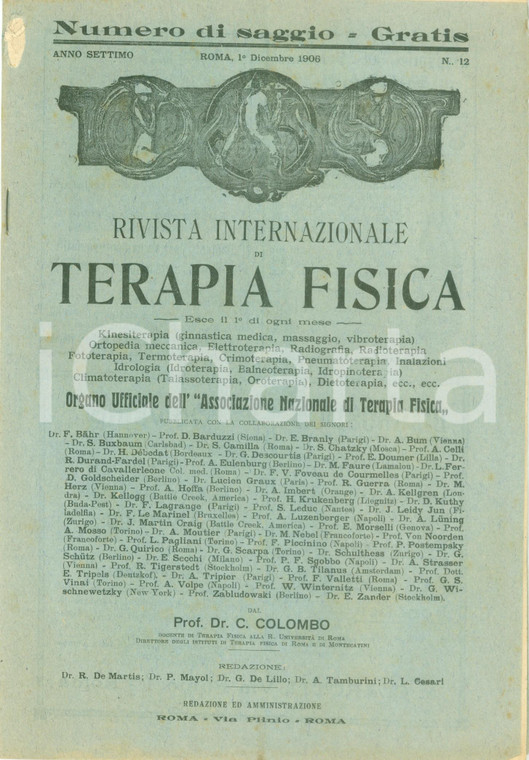 1906 Rivista Internazionale TERAPIA FISICA Numero di saggio Anno VII n. 12