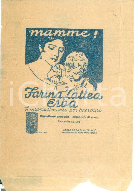 1940 ca MILANO Farina lattea ERBA superalimento per bambini *Busta vuota