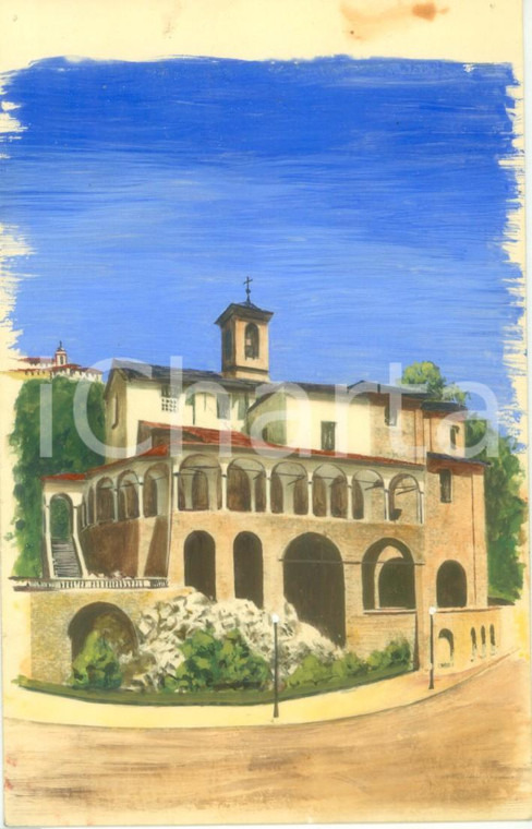 1950 ca VARALLO SESIA (VC) Veduta del Sacro Monte Cartolina COLORATA A MANO