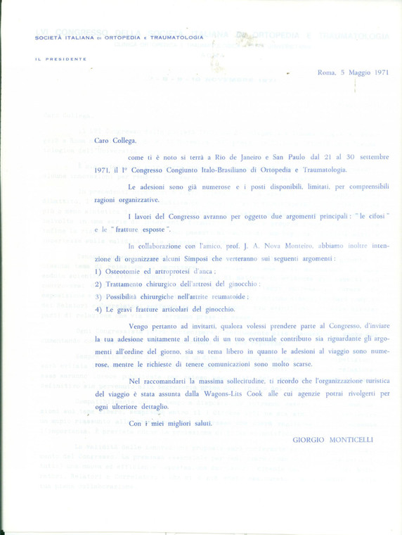 1971 ROMA Società Italiana Ortopedia Traumatologia LVI Congresso *Documento