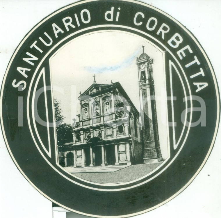 1950 CORBETTA (MI) Ricordo del Santuario Stampa devozionale tondo COLORATA MANO