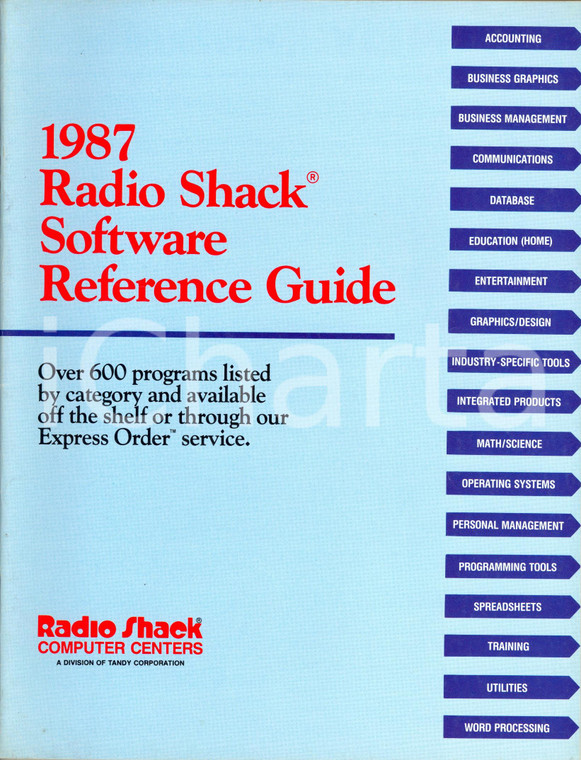 1987 FORT WORTH (USA) RADIO SHACK COMPUTER CENTERS Software reference guide