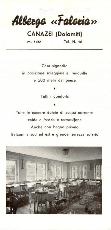 1955 ca CANAZEI (TN) DOLOMITI Albergo FALORIA *Opuscolo pubblicitario ILLUSTRATO