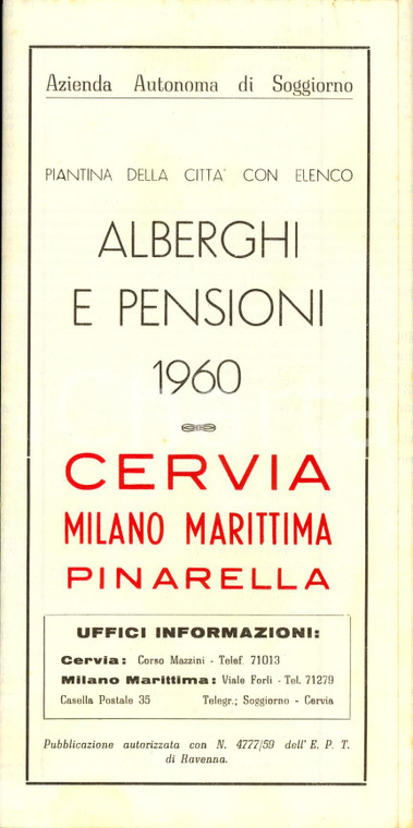 1960 CERVIA (RA) Alberghi e pensioni *Opuscolo AZIENDA DI SOGGIORNO con mappe