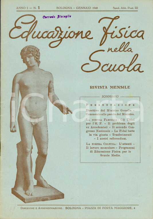 1948 EDUCAZIONE FISICA NELLA SCUOLA Direttive ministro Guido GONELLA *Anno I n.1