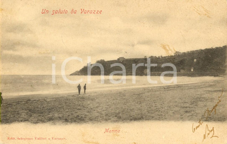 1900 ca VARAZZE (SV) Veduta della spiaggia *Cartolina postale ANIMATA FP VG