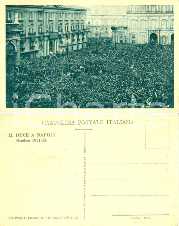 1931 NAPOLI Folla in piazza PLEBISCITO per discorso Benito MUSSOLINI *FP NV
