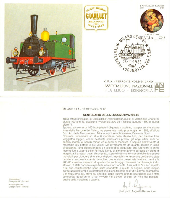 1983 MILANO FERROVIE NORD Centenario locomotiva 200-05 TIMBRO PRIMO GIORNO