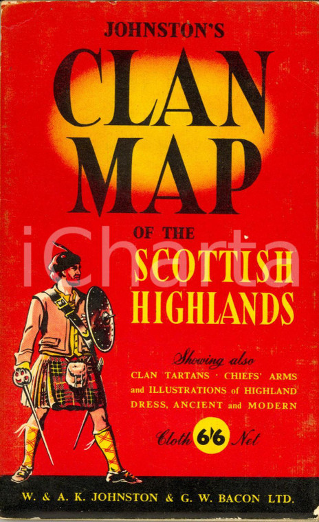 1970 ca EDINBURGH Johnston's clan map of the SCOTTISH HIGHLANDDS Mappa ILLUSTRATA