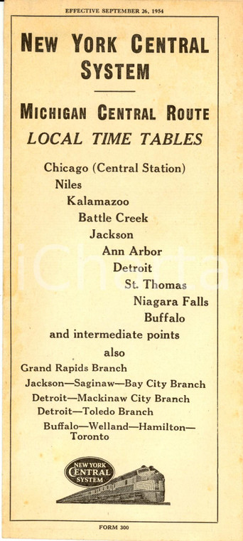 1954 MICHIGAN central route time tables *Opuscolo NEW YORK CENTRAL SYSTEM