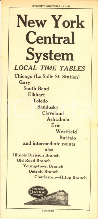 1954 NEW YORK CENTRAL SYSTEM local time tables *Opuscolo con orari ferroviari