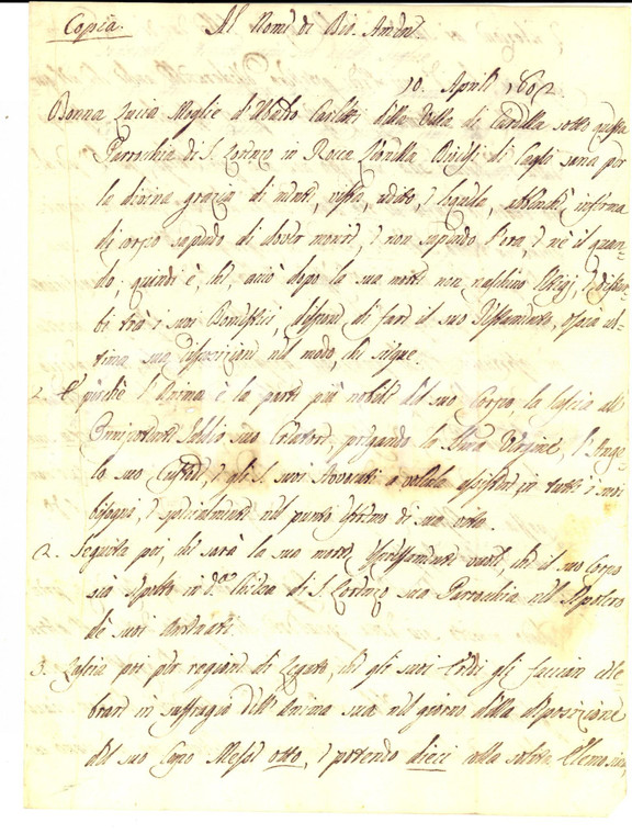 1802 CARDELLA  (PU) Testamento Lucia CARLETTI con clausola a favore del marito