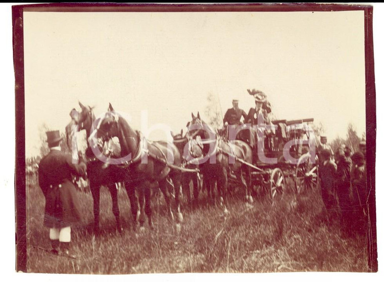 1900 ca AREA LOMBARDA Nobili in campagna su un tiro a quattro *Foto 12x9 cm