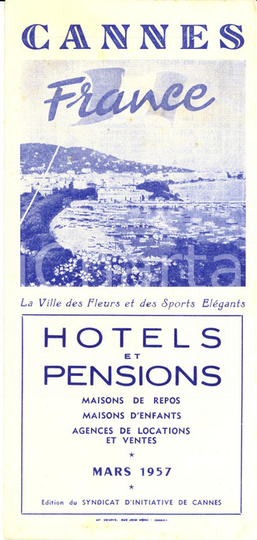 1957 CANNES (F) Hotels, pensions, maison de repos *Opuscolo TURISTICO con mappa