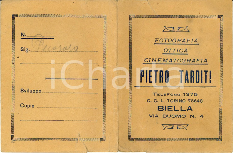 1950 ca BIELLA Fotografia ottica cinematografia Pietro TARDITI *Portafotografie