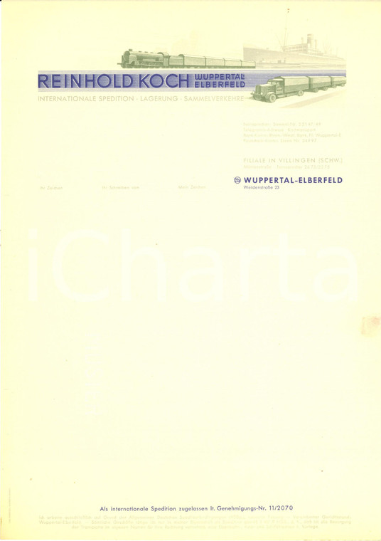 1950 ca WUPPERTAL-ELBERFELD (D) Reinhold KOCH spedititon *Intestata ILLUSTRATA