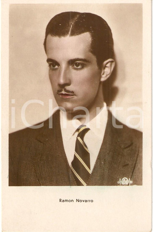 1920 ca CINEMA Actor Ramon NOVARRO Portrait with striped tie *Cartolina FP NV