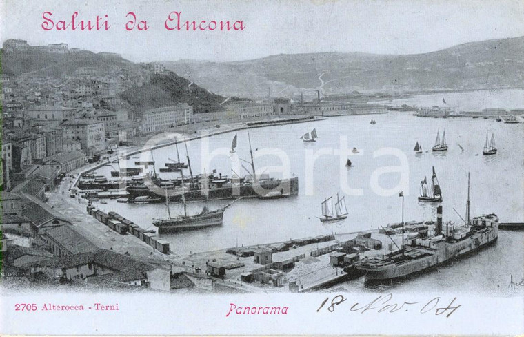 1904 ANCONA Veduta panoramica del porto con navi e barche *Cartolina FP NV