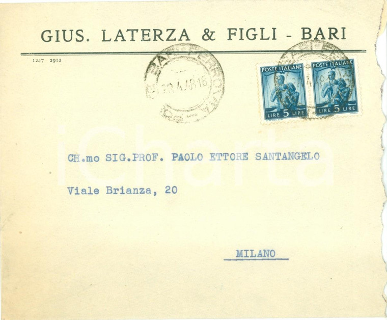 1948 BARI Giuseppe LATERZA & Figli *Busta intestata priva di contenuto
