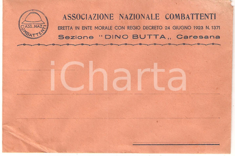 1950 ca CARESANA (VC) Associazione combattenti Sez. Dino BUTTA *Busta VUOTA