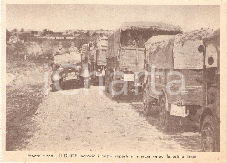 1940 ca WW2 Fronte russo MUSSOLINI incrocia camionette in marcia *Cartolina