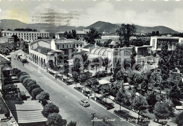 1956 ABANO TERME (PD) Torpedone in Via PIETRO D'ABANO e giardini *ILLUSTRATA FP