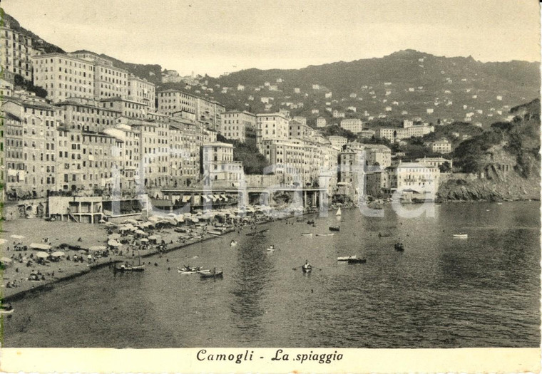1951 CAMOGLI (GE) Veduta della spiaggia *ANIMATA con barche e bagnanti FG VG