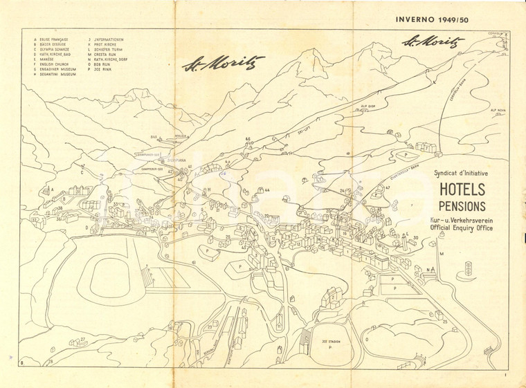1949 SANKT MORITZ (CH) Elenco degli hotel e delle pensioni *Opuscolo con mappa