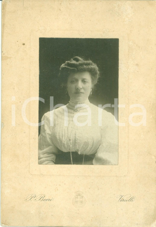 1890 ca VERCELLI Ritratto di gentildonna con abito a vita alta *Fotografia BOERI