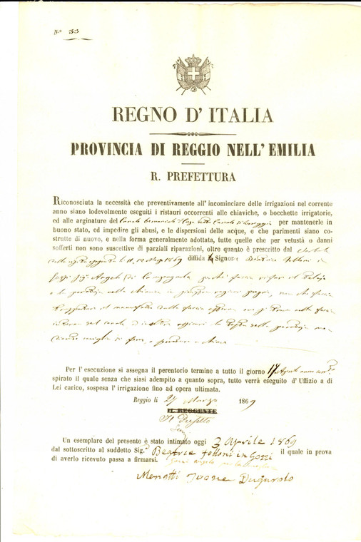 1869 CORREGGIO (RE) Beatrice FATTORI ricostruisce telaio e paratoia *Documento