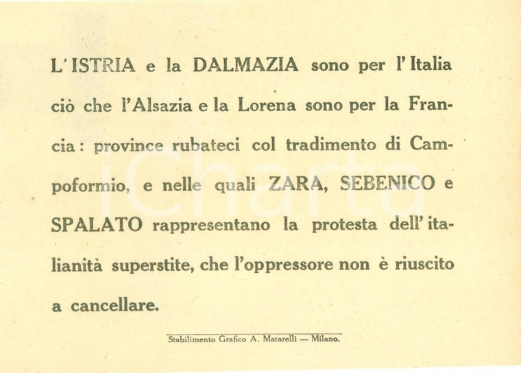 1917 PROPAGANDA WW1 Ci hanno rubato ISTRIA e DALMAZIA con CAMPOFORMIO *Volantino