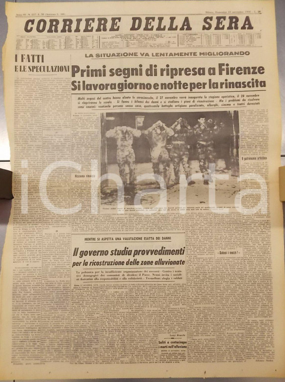 1966 CORRIERE DELLA SERA Alluvione di FIRENZE Primi segni di ripresa