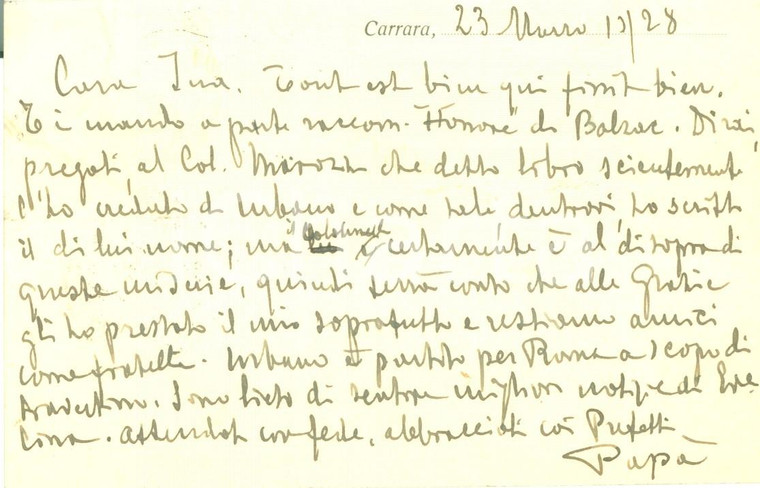 1928 CARRARA (MS) Conte Federico DE BELLEGARDE invia volumi di BALZAC *AUTOGRAFO
