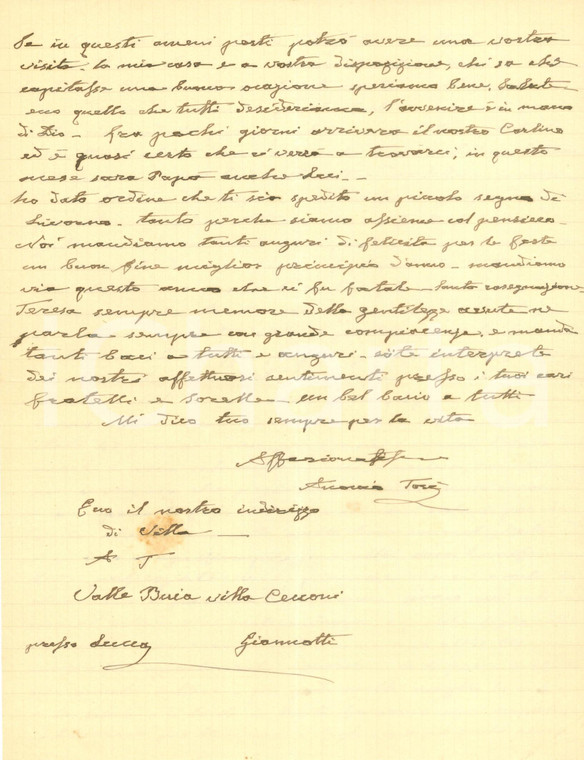 1899 LIVORNO Patriota Antonio TOSI sta meglio in campagna *Lettera AUTOGRAFA