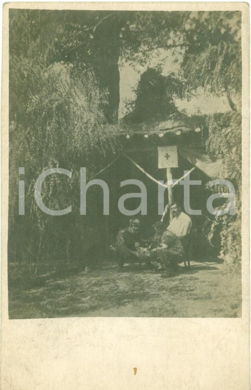 1917 FRONTE DEL PIAVE WW1 Soldato ferito al posto di medicazione *Fotocartolina