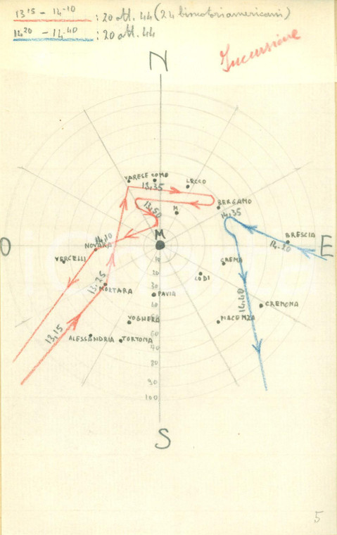 OTTOBRE 1944 LOMBARDIA RSI WW2 Mappa incursioni aeree Alleati *DISEGNATA A MANO