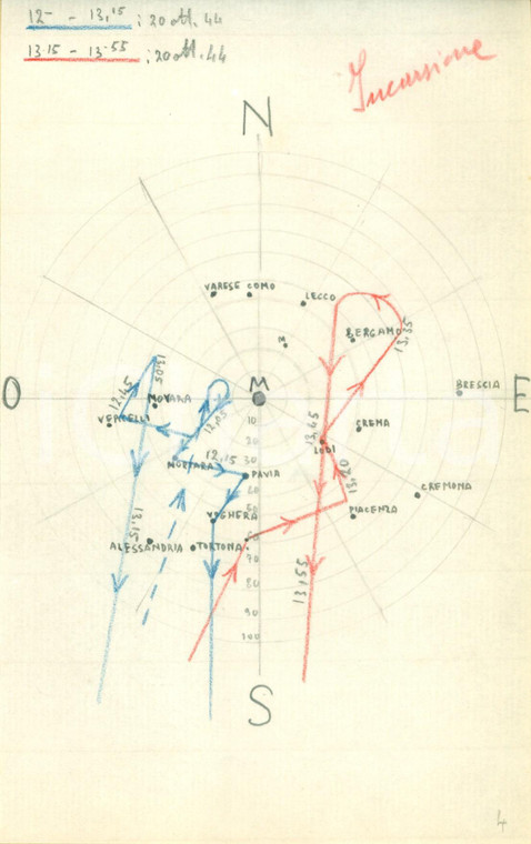 OTTOBRE 1944 LOMBARDIA RSI WW2 Mappa incursioni aeree alleate DISEGNATA A MANO