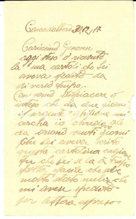 1917 WW1 CONCADALBERO (PD) Lettera di un ricercato dai carabinieri a un amico
