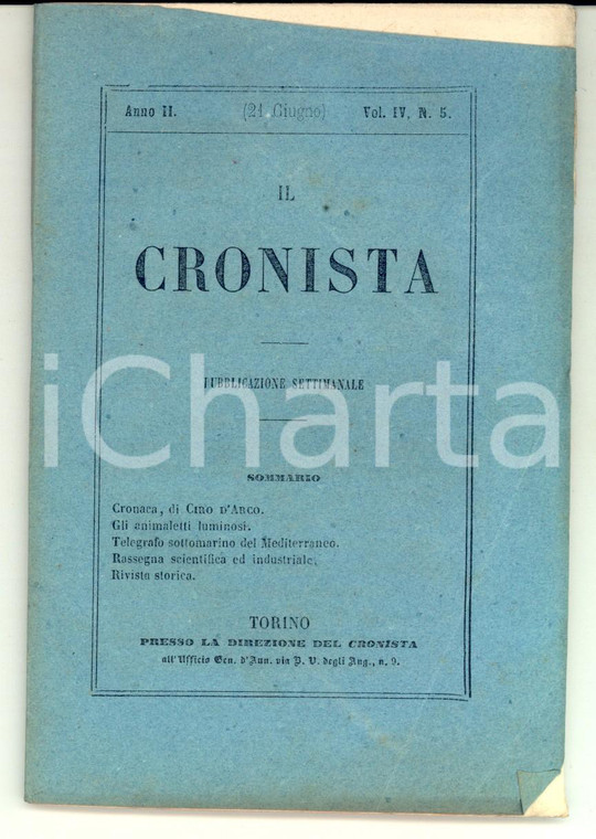 1857 IL CRONISTA Pubblicazione CIRO D'ARCO Telegrafo sottomarino *Anno II n°5