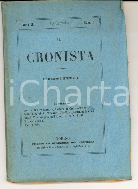 1857 TORINO IL CRONISTA Pubblicazione Ciro D'ARCO - Viaggio nell'America 