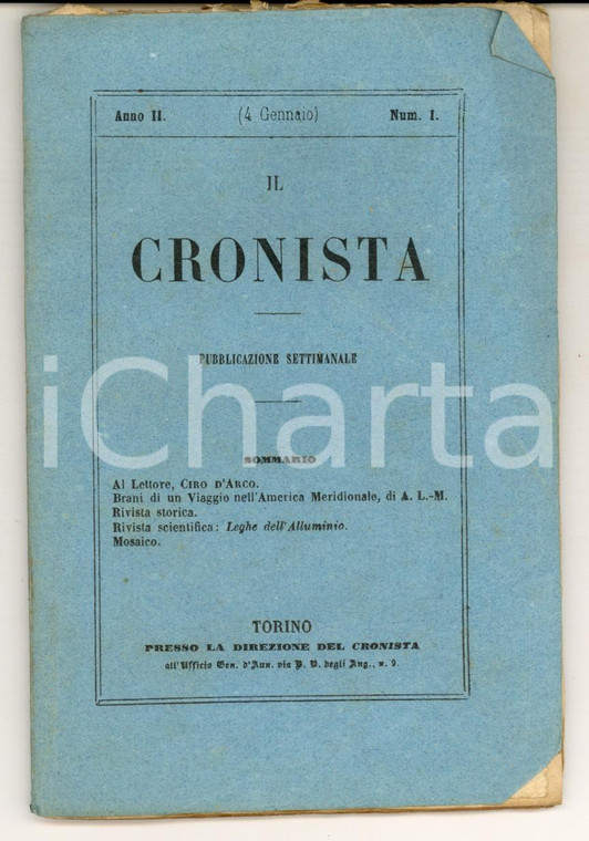 1857 IL CRONISTA Pubblicazione Ciro D'ARCO - Viaggio nell'America meridionale