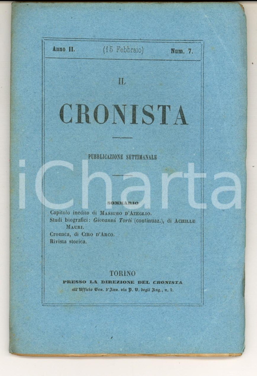1857 IL CRONISTA Pubblicazione CIRO D'ARCO Capitolo inedito - Massimo D'AZEGLIO