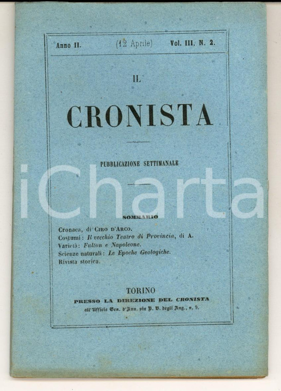 1857 IL CRONISTA Pubblicazione di CIRO D'ARCO Fulton e Napoleone *Anno II n° 2