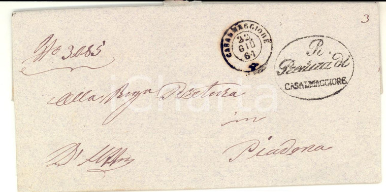 1864 Lettera prefilatelica Pretura CASALMAGGIORE per PIADENA  *Timbri 