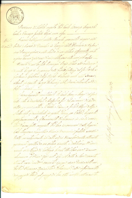 1845 CODEVILLA (PV) Divisione stabili tra Carlo Lorenzo LONGA e fratelli ALGERI 