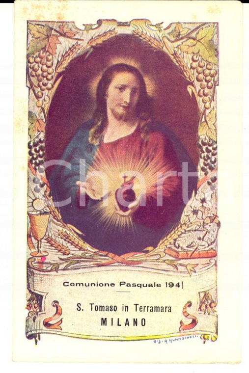 1941 MILANO SAN TOMASO IN TERRAMARA Santino per la Comunione pasquale