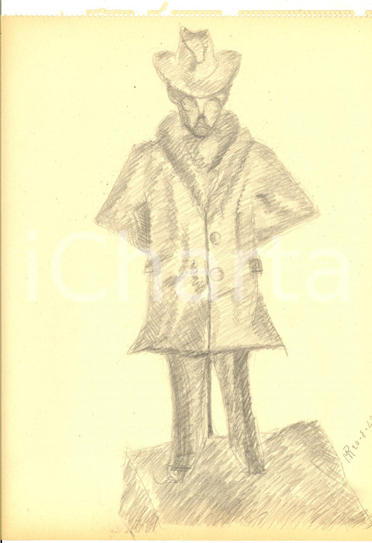 1942 ARTE Statuetta maschile con gli occhiali *Disegno a matita FIRMATO 23x31 